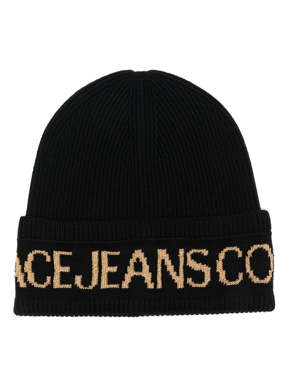 Versace Jeans Couture logo嵌花羊毛套头帽 - 黑色