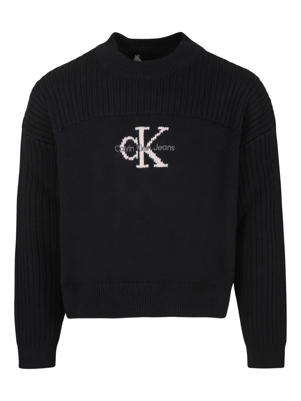 Calvin Klein Kids logo嵌花针织毛衣 - 黑色