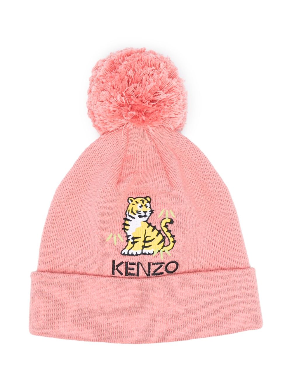 Kenzo Kids 老虎图案针织套头帽 - 粉色