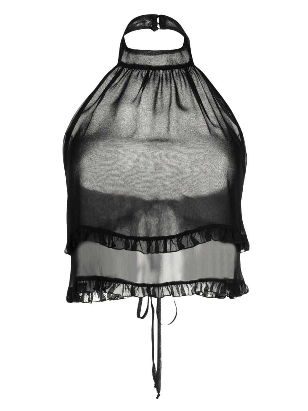 Kiki de Montparnasse 荷叶边细节挂脖短款上衣 - 黑色