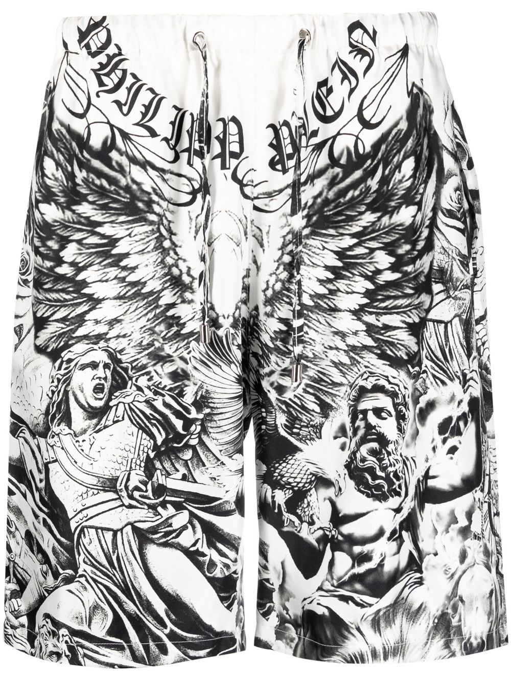 Philipp Plein 刺青印花真丝短裤 - 白色
