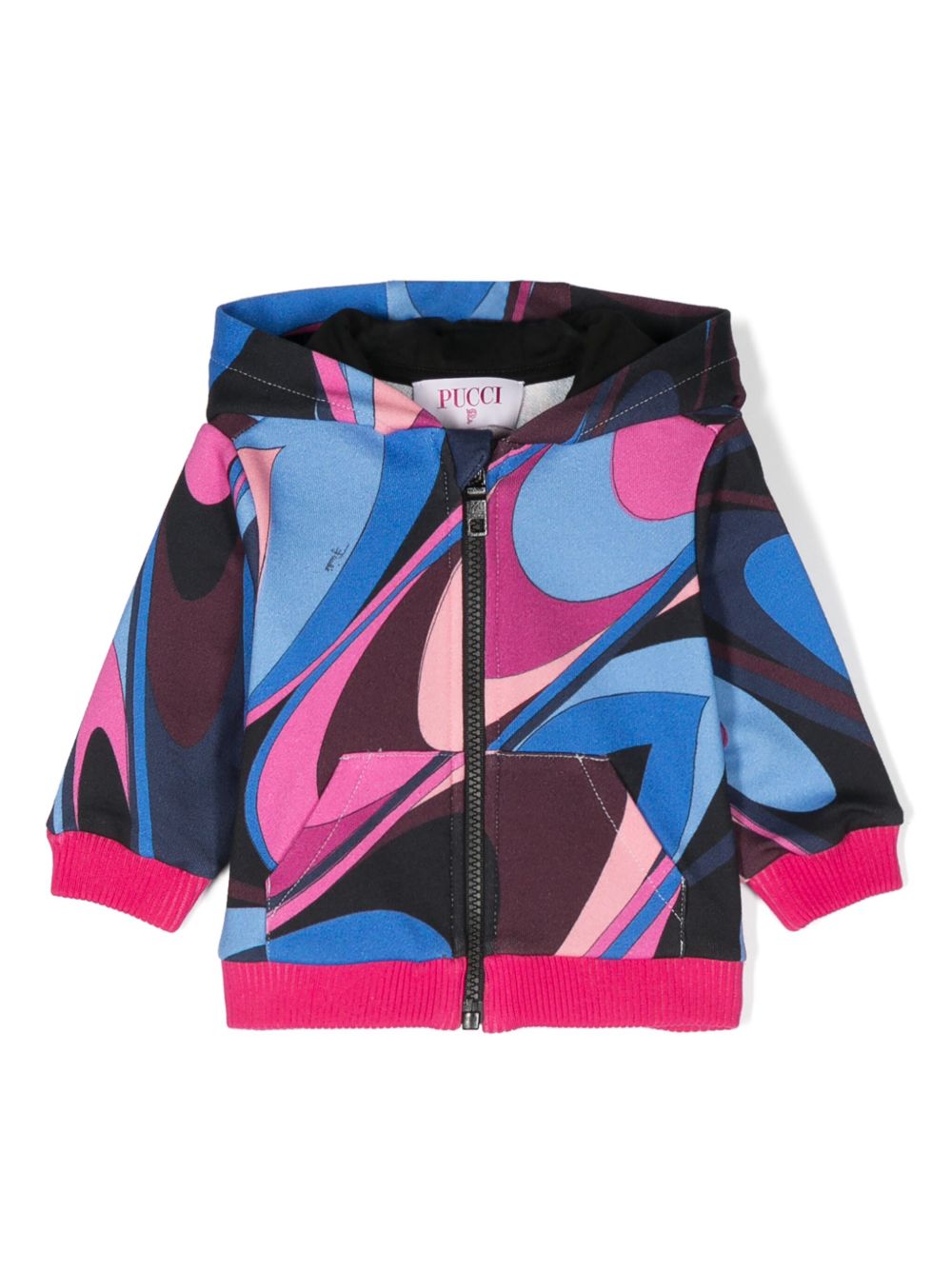 PUCCI Junior 抽象印花棉拉链连帽衫 - 蓝色