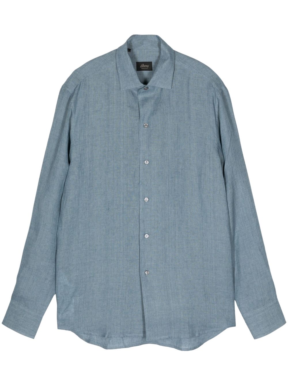 Brioni 长袖亚麻衬衫 - 蓝色