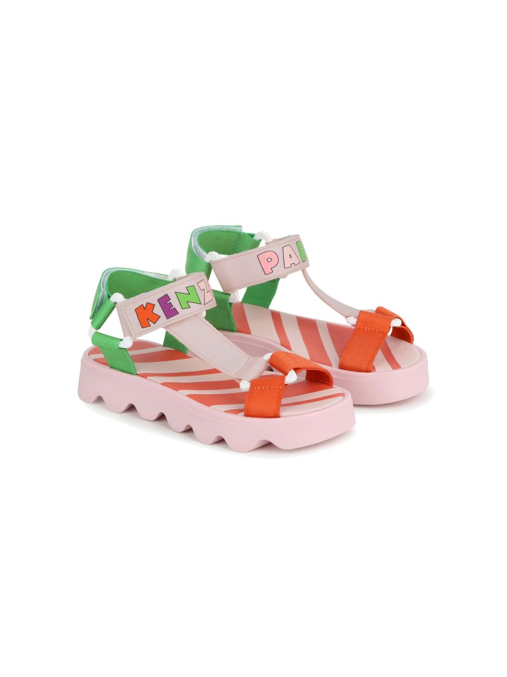 Kenzo Kids logo印花拼色凉鞋 - 粉色