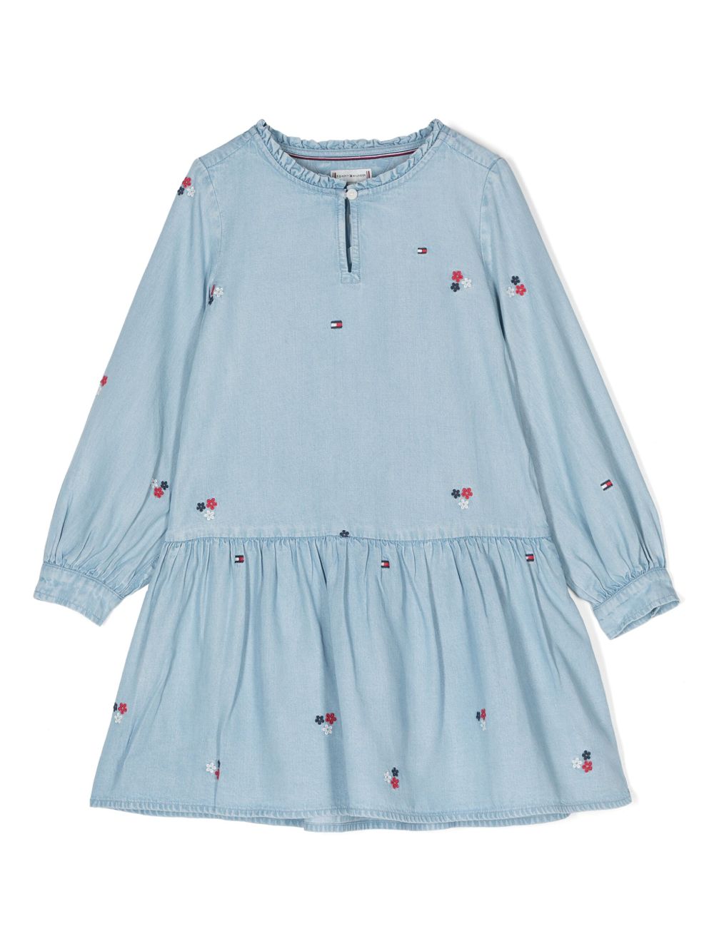 Tommy Hilfiger Junior 花卉刺绣钱布雷布连衣裙 - 蓝色