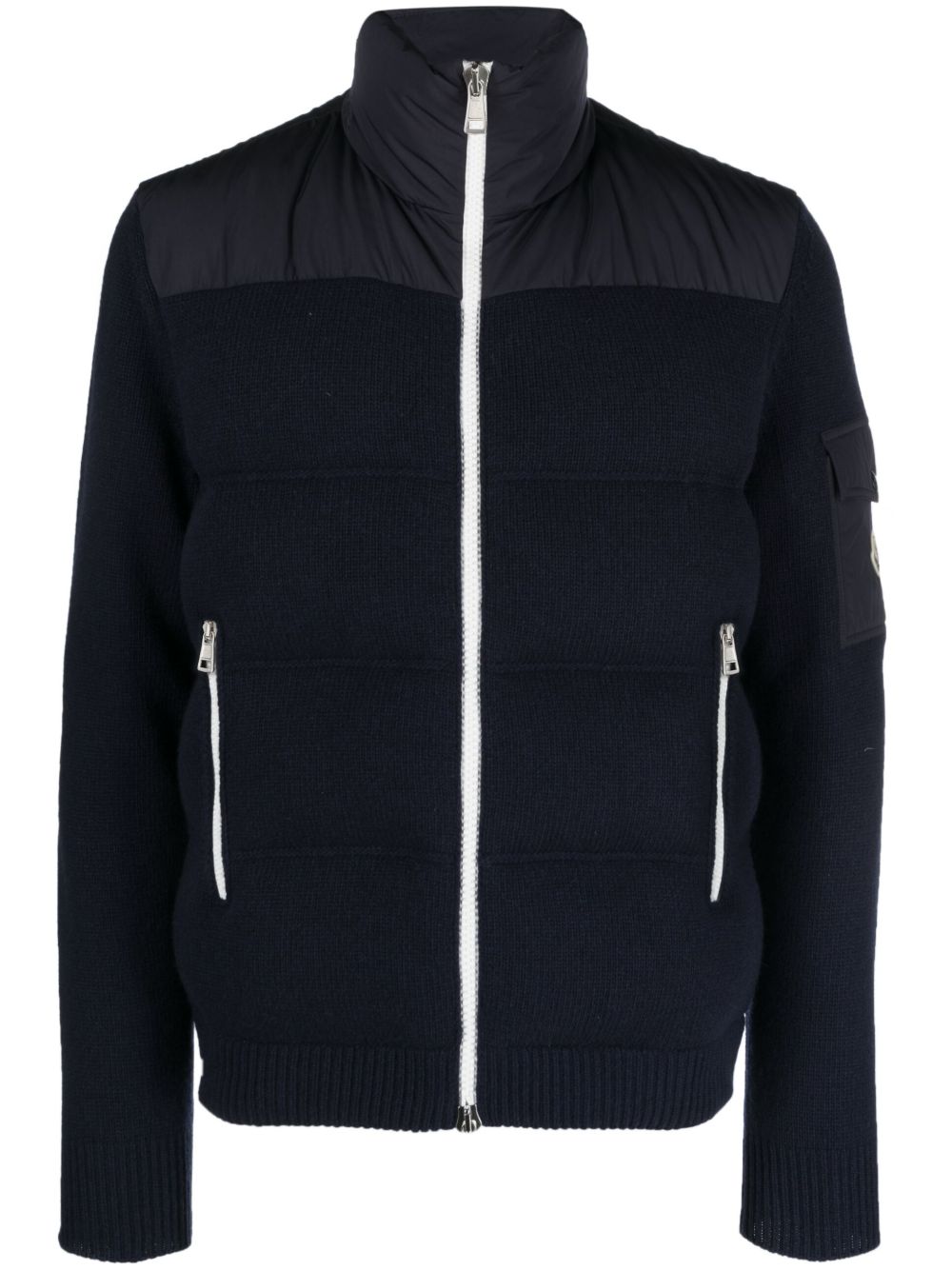 Moncler 针织羊毛绗缝夹克 - 蓝色
