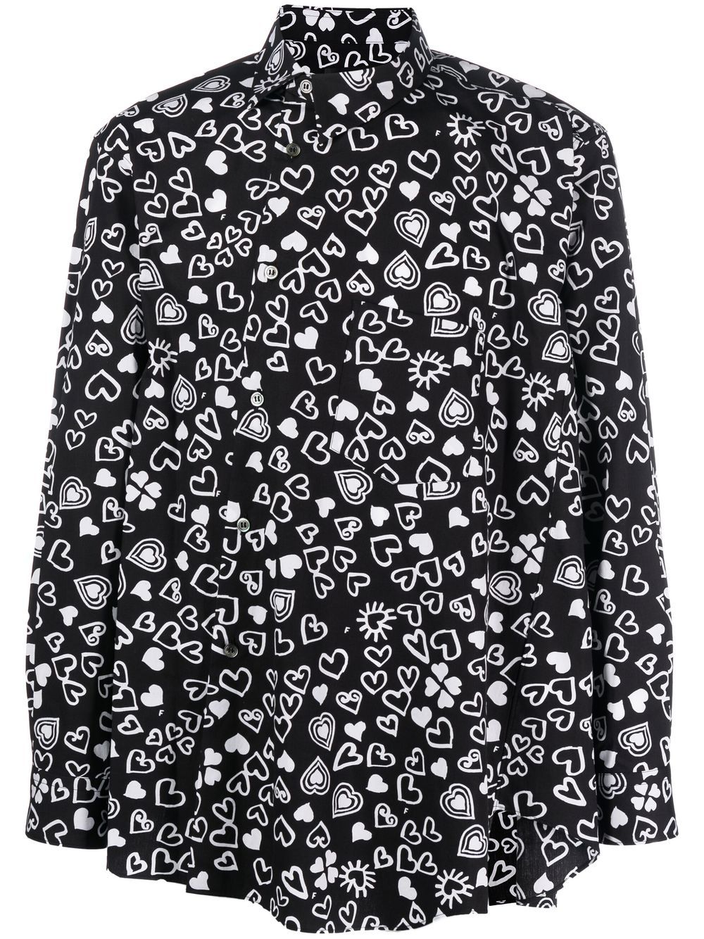 Black Comme Des Garçons 爱心印花长袖衬衫 - 黑色