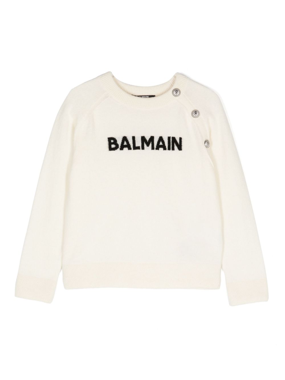 Balmain Kids logo提花针织毛衣 - 白色