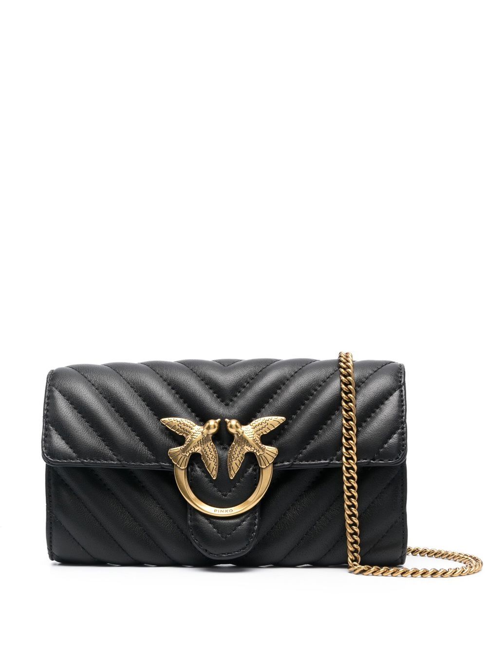 PINKO logo标牌马特拉塞凸纹单肩包 - 黑色