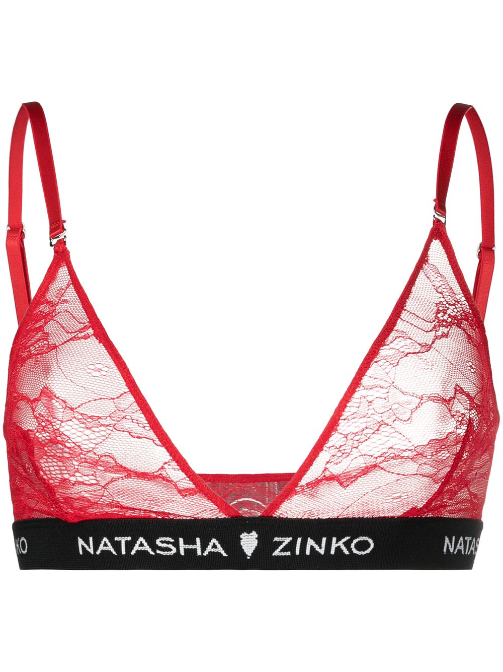 Natasha Zinko logo织带三角形蕾丝文胸 - 红色