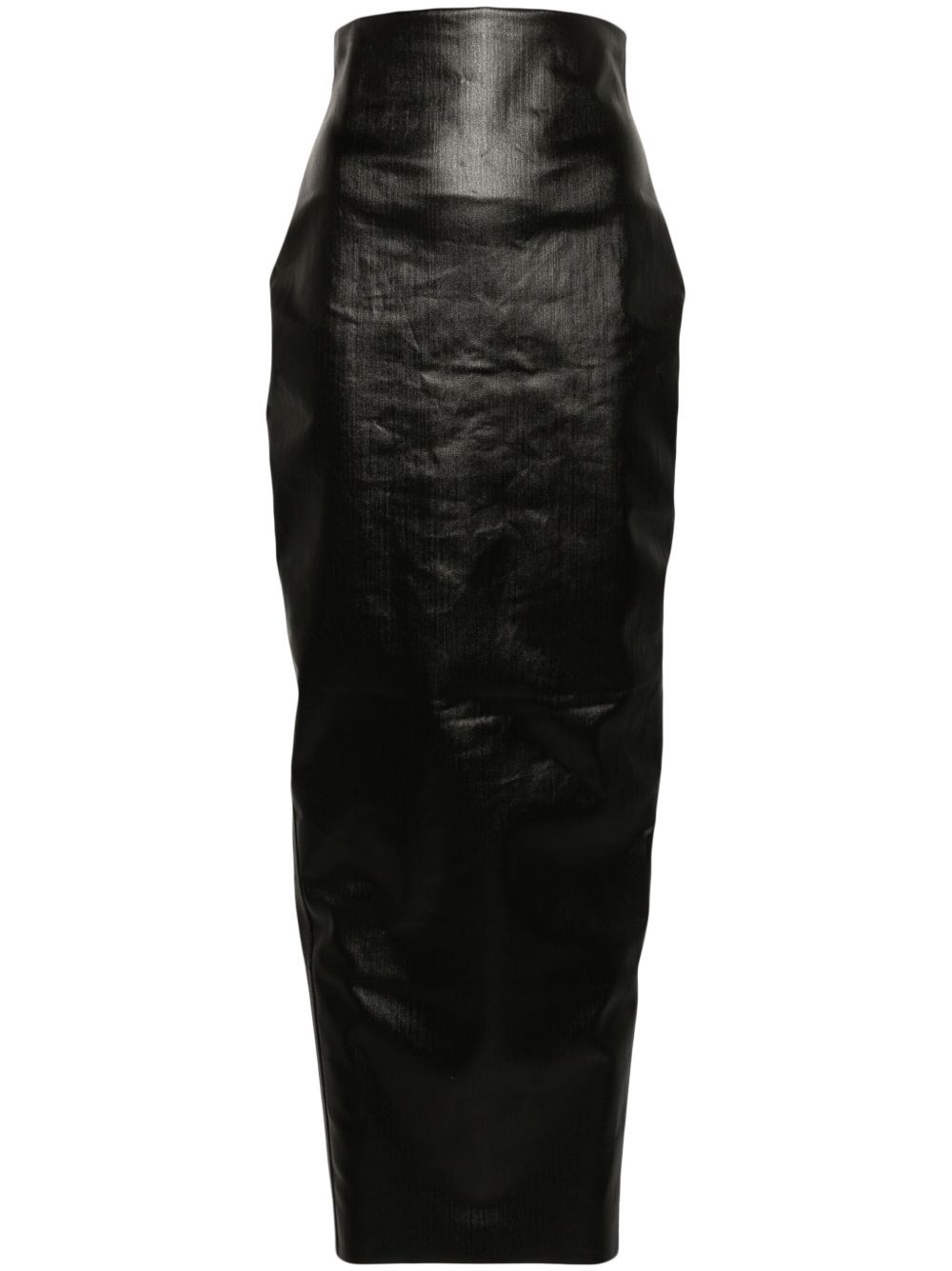 Rick Owens 涂层牛仔超长直筒半身裙 - 黑色