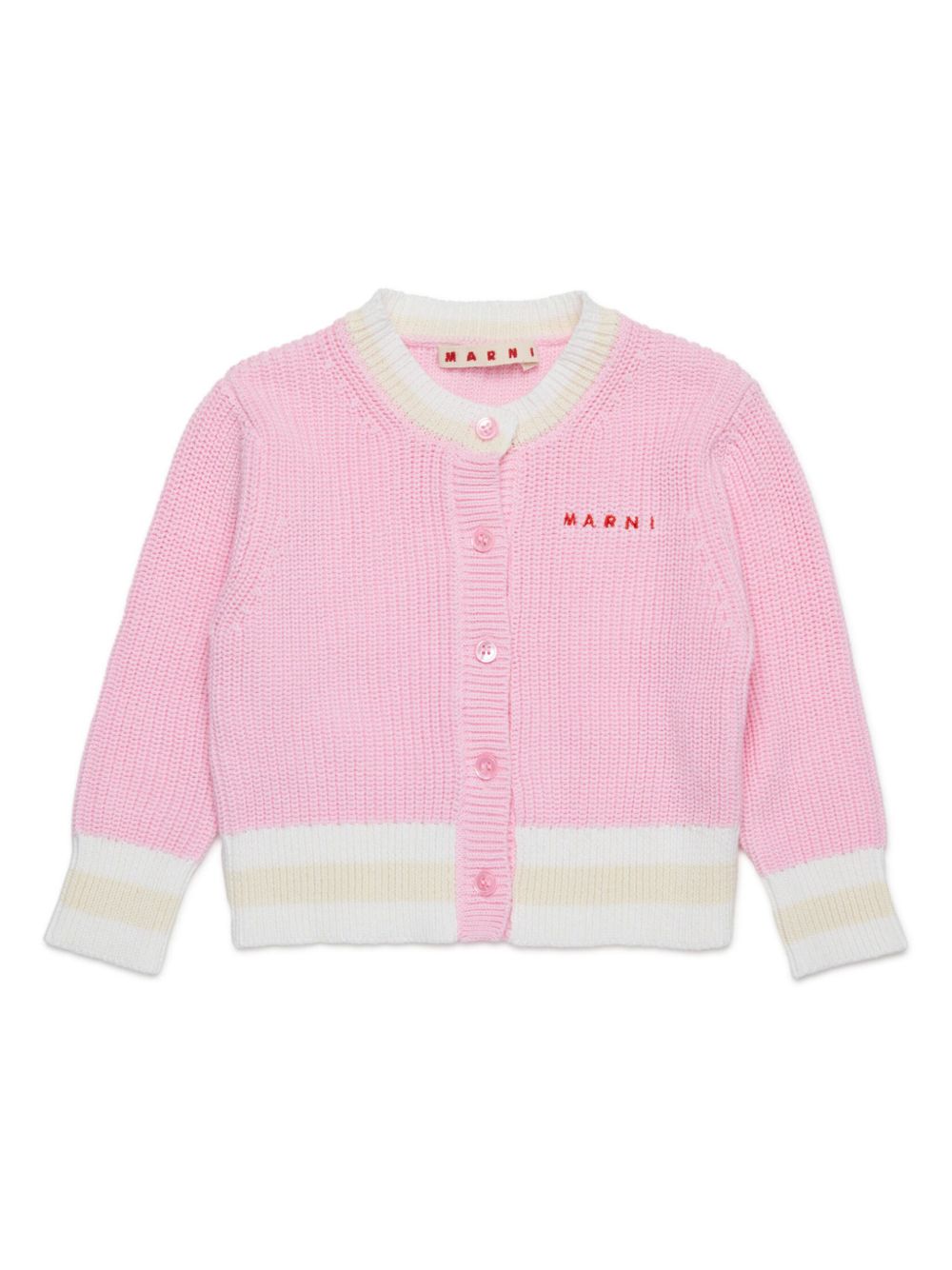 Marni Kids logo刺绣开衫 - 粉色