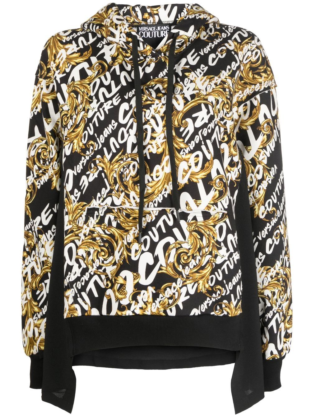 Versace Jeans Couture 范思哲 Garland logo印花拼接连帽衫 - 黑色