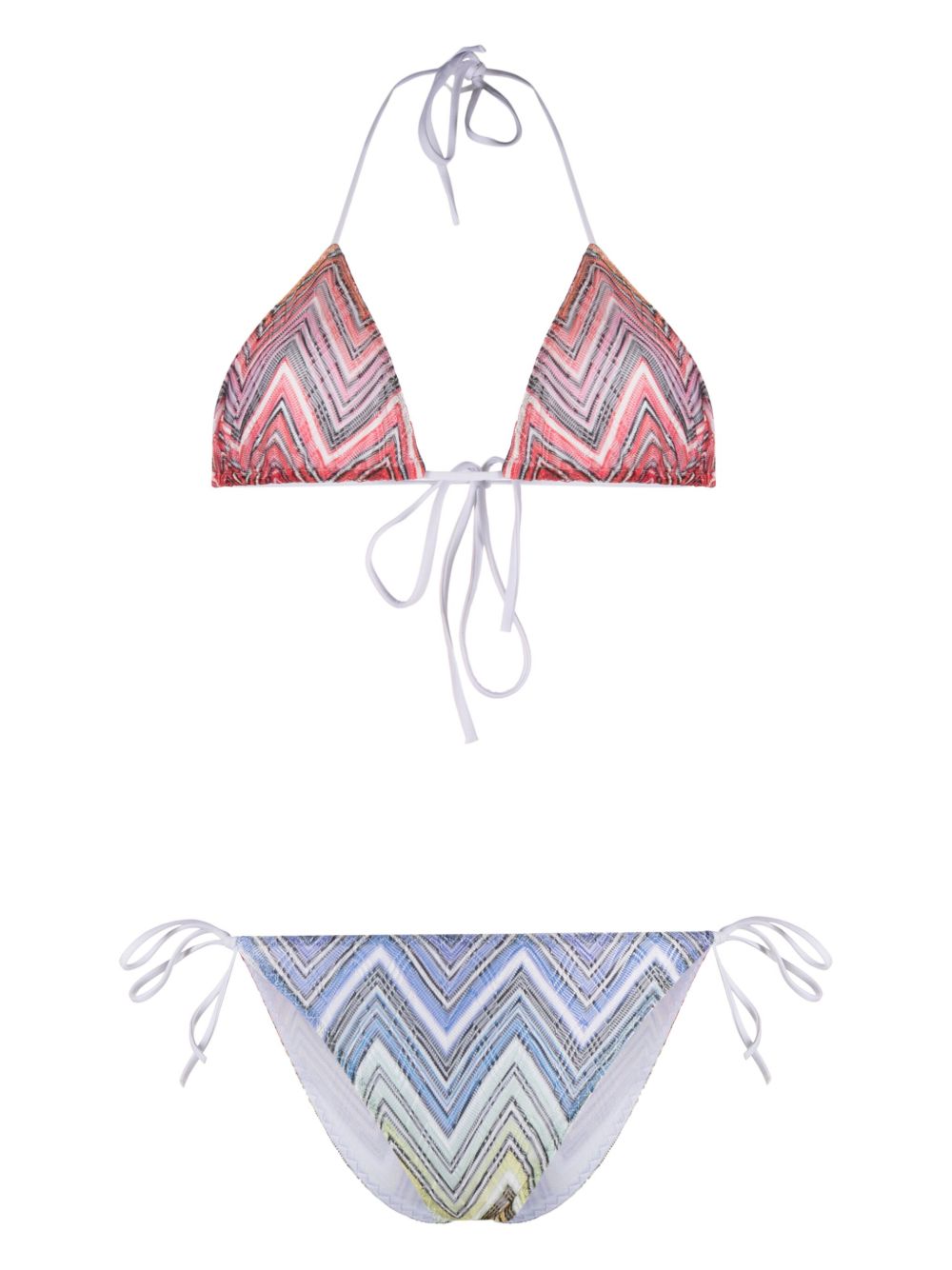 Missoni 人字纹图案印花三角形罩杯比基尼套装 - 粉色