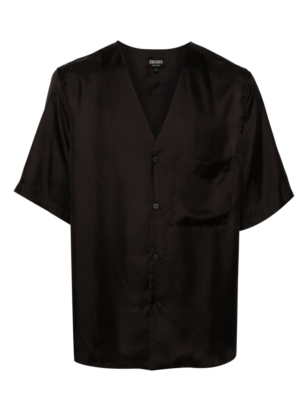 Zegna 真丝短袖睡衣衬衫 - 褐色