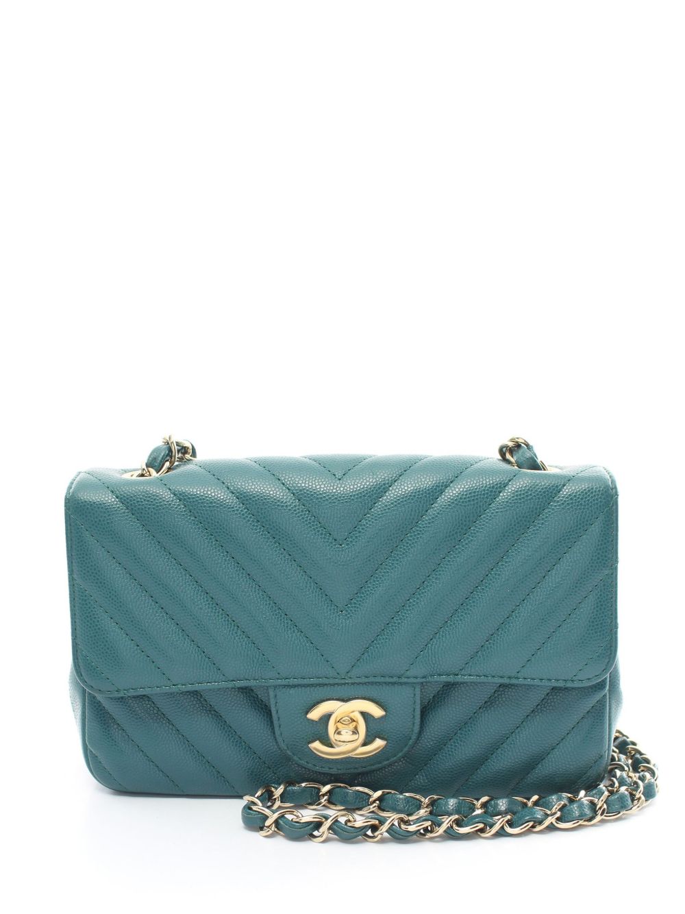CHANEL Pre-Owned V字缝线单肩包（2018-2019年典藏款） - 绿色