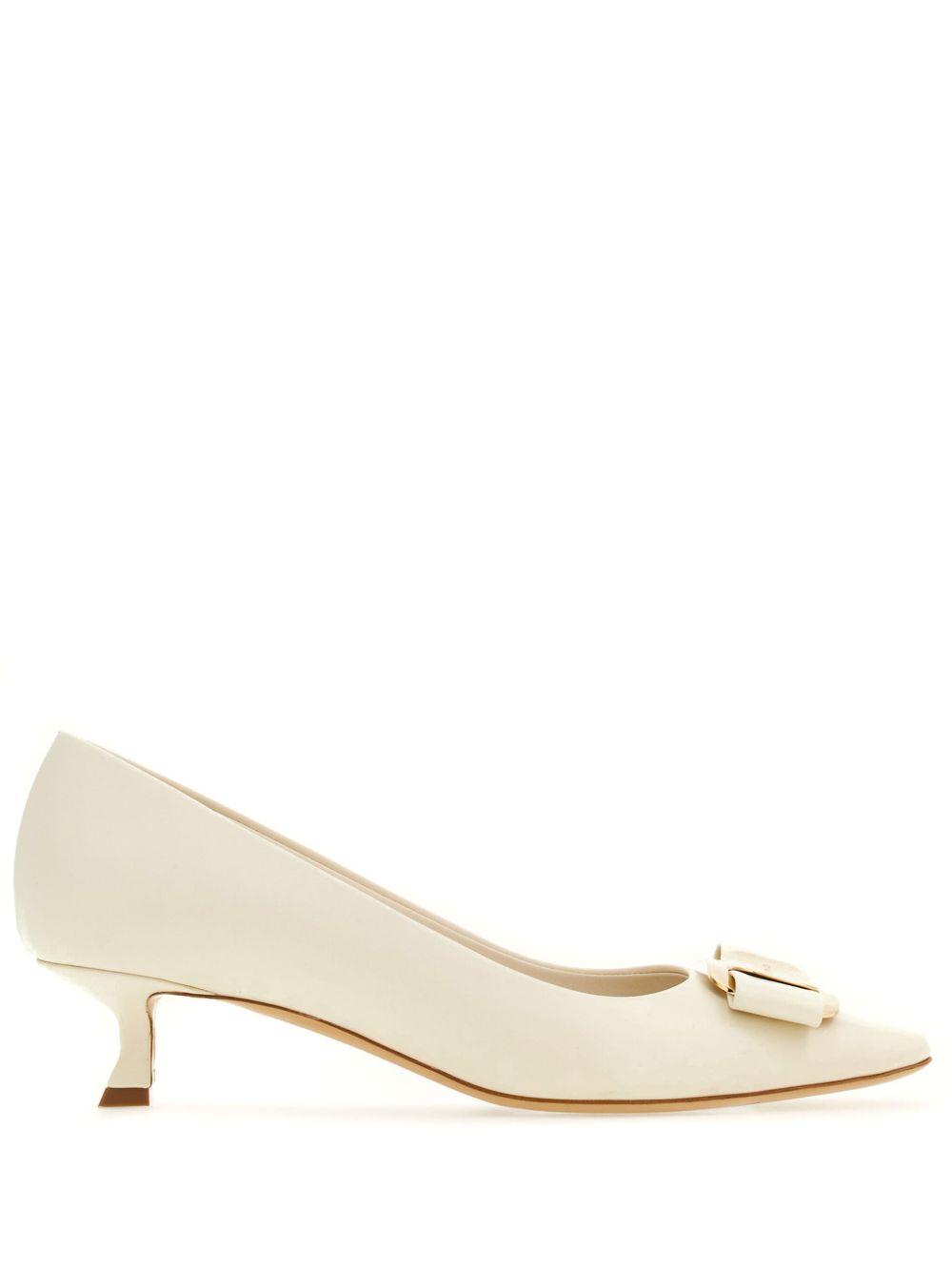 Ferragamo New Vara 蝴蝶结小羊皮低跟鞋 - 白色