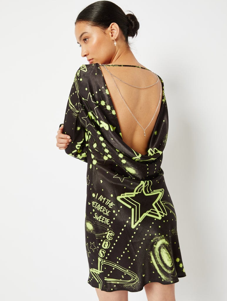Meta Print Cowl Back迷你连衣裙，8