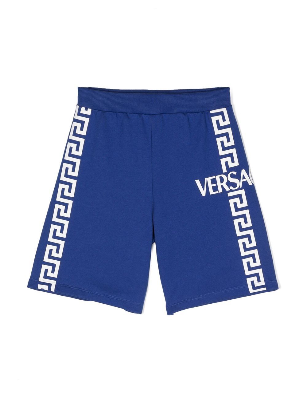 Versace Kids Greca 印花弹性裤腰短裤 - 蓝色