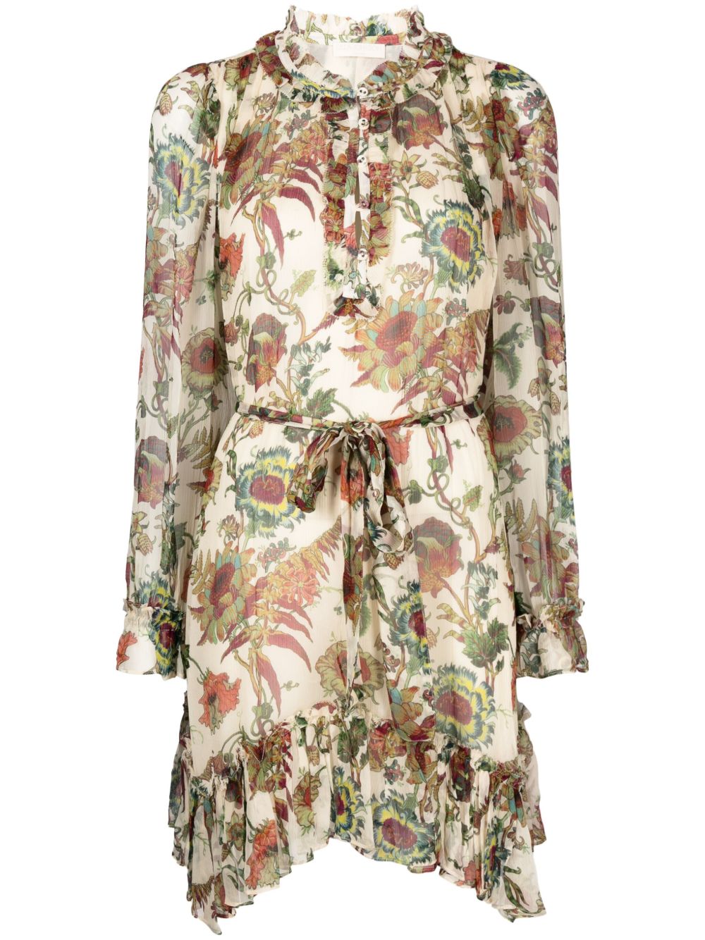 Ulla Johnson Anais 荷叶边真丝迷你连衣裙 - 中性色