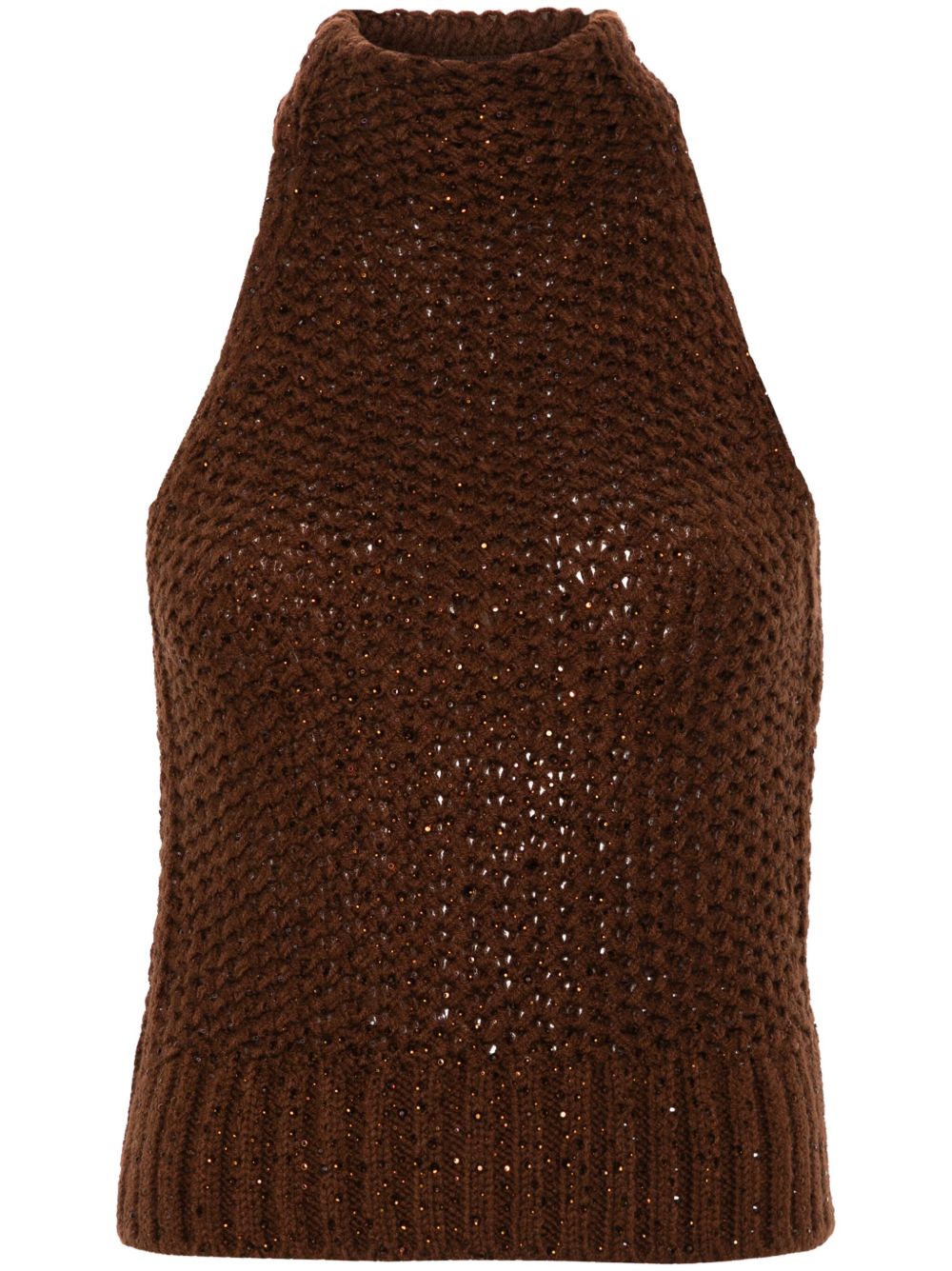 Ermanno Scervino 水钻缀饰挂脖针织上衣 - 褐色