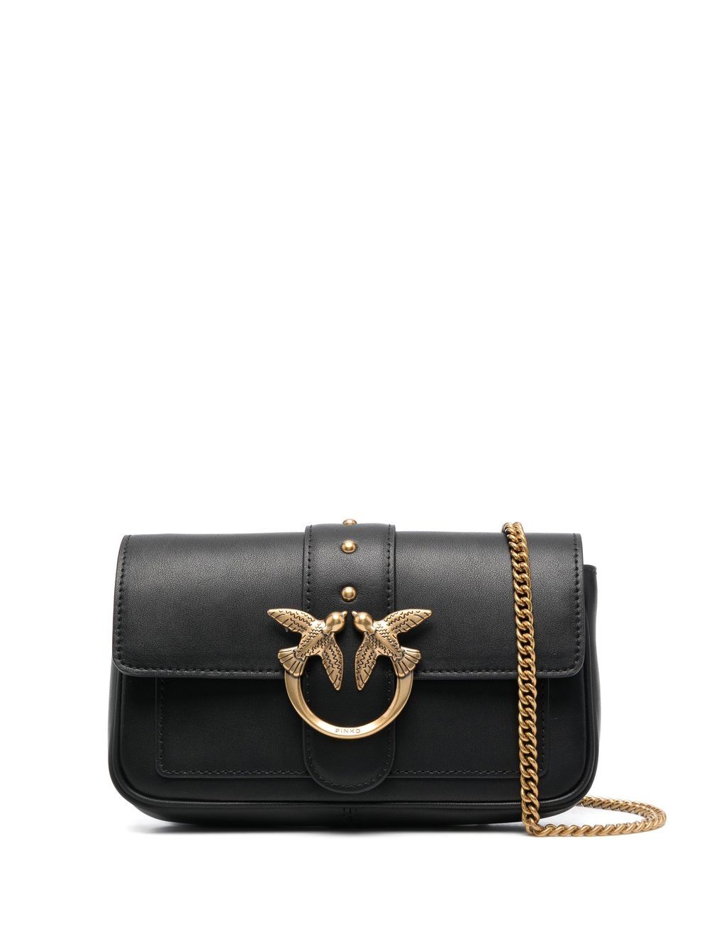 PINKO Love One Pocket 皮质斜挎包 - 黑色