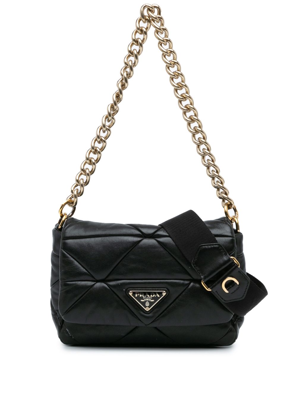 Prada Pre-Owned Quilted Nappa Re-Nylon Triangle Patchwork System Flap 斜挎包（2013-2023年典藏款） - 黑色