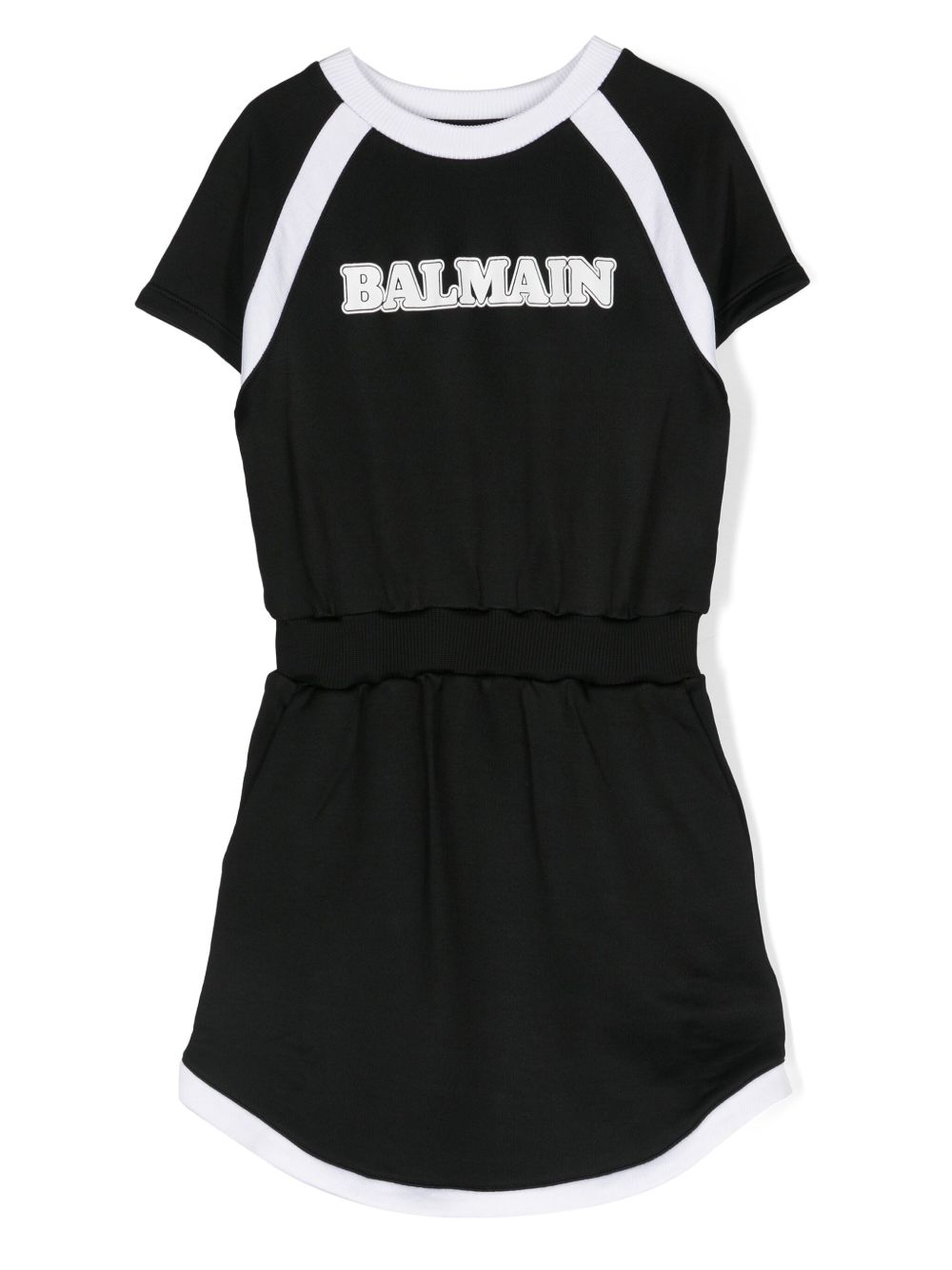 Balmain Kids logo印花短袖连衣裙 - 黑色