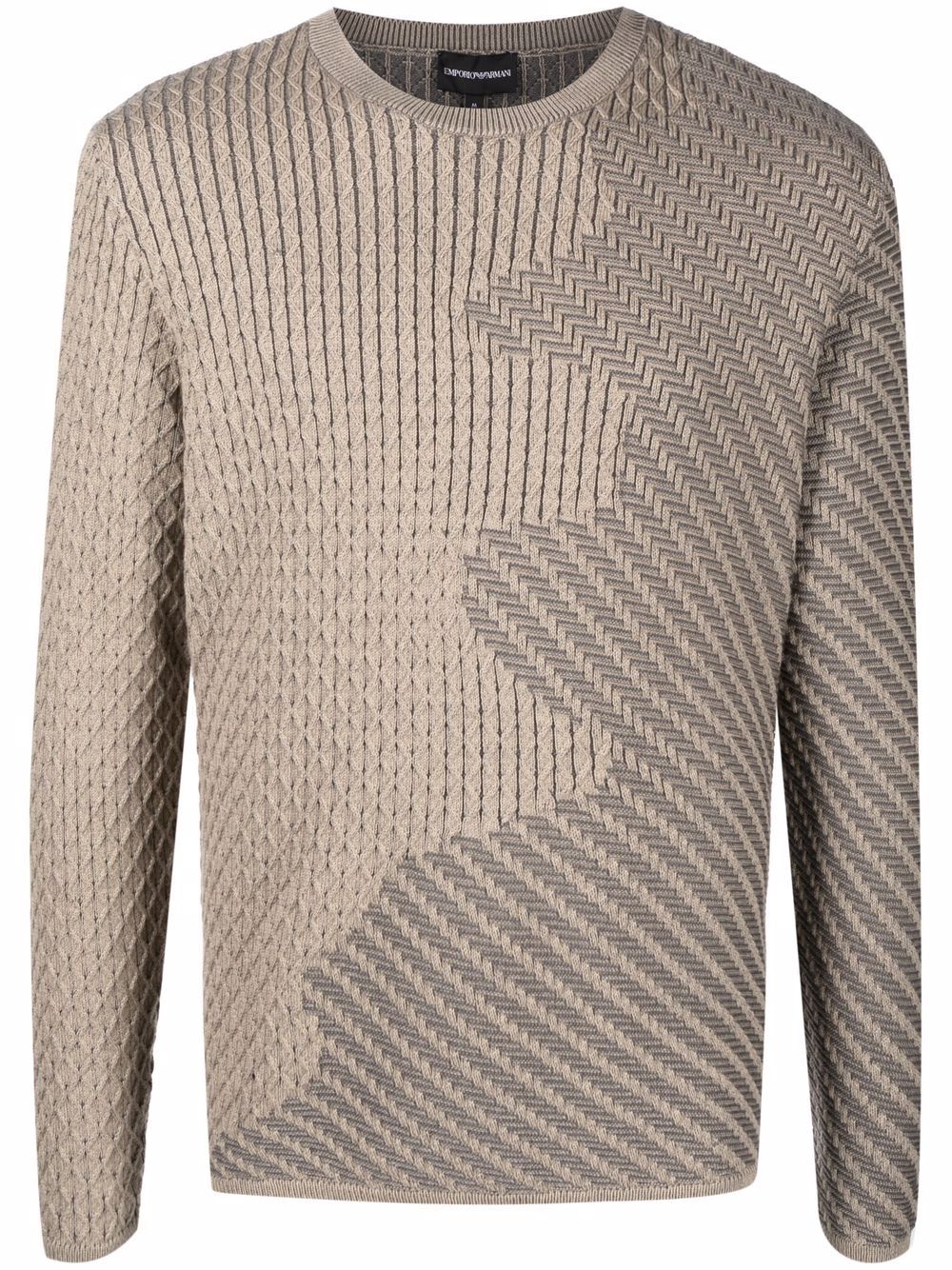 Emporio Armani 图案嵌花羊毛混纺毛衣 - 中性色