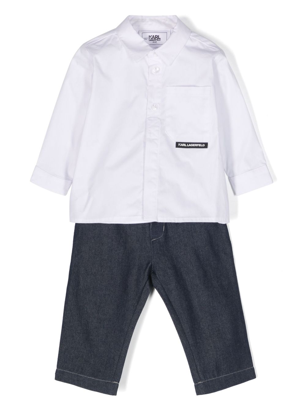 Karl Lagerfeld Kids logo腰边长裤与衬衫套装 - 白色