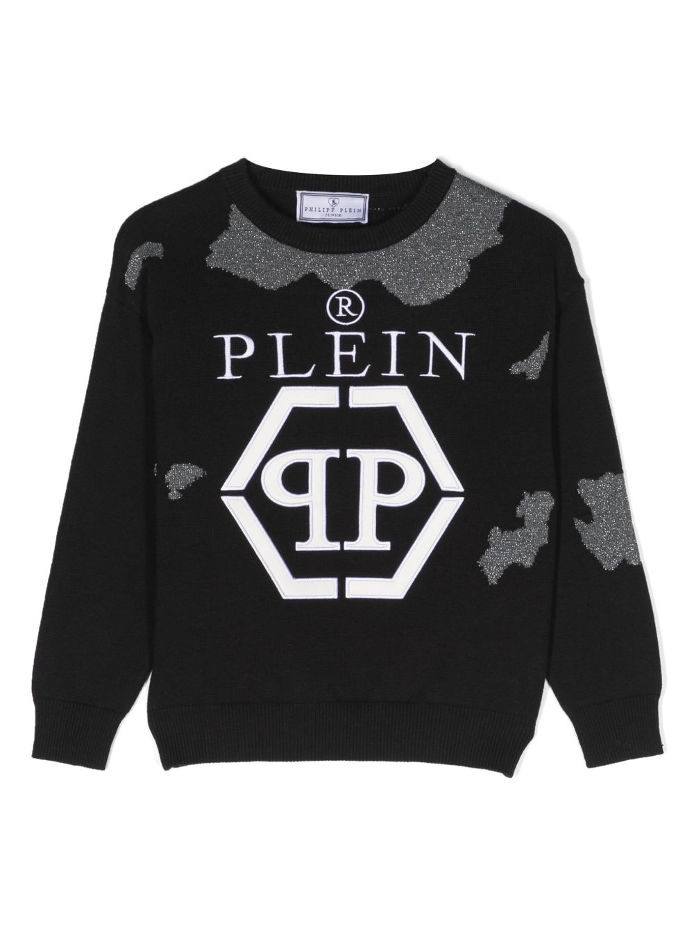 Philipp Plein Junior logo刺绣棉毛衣 - 黑色