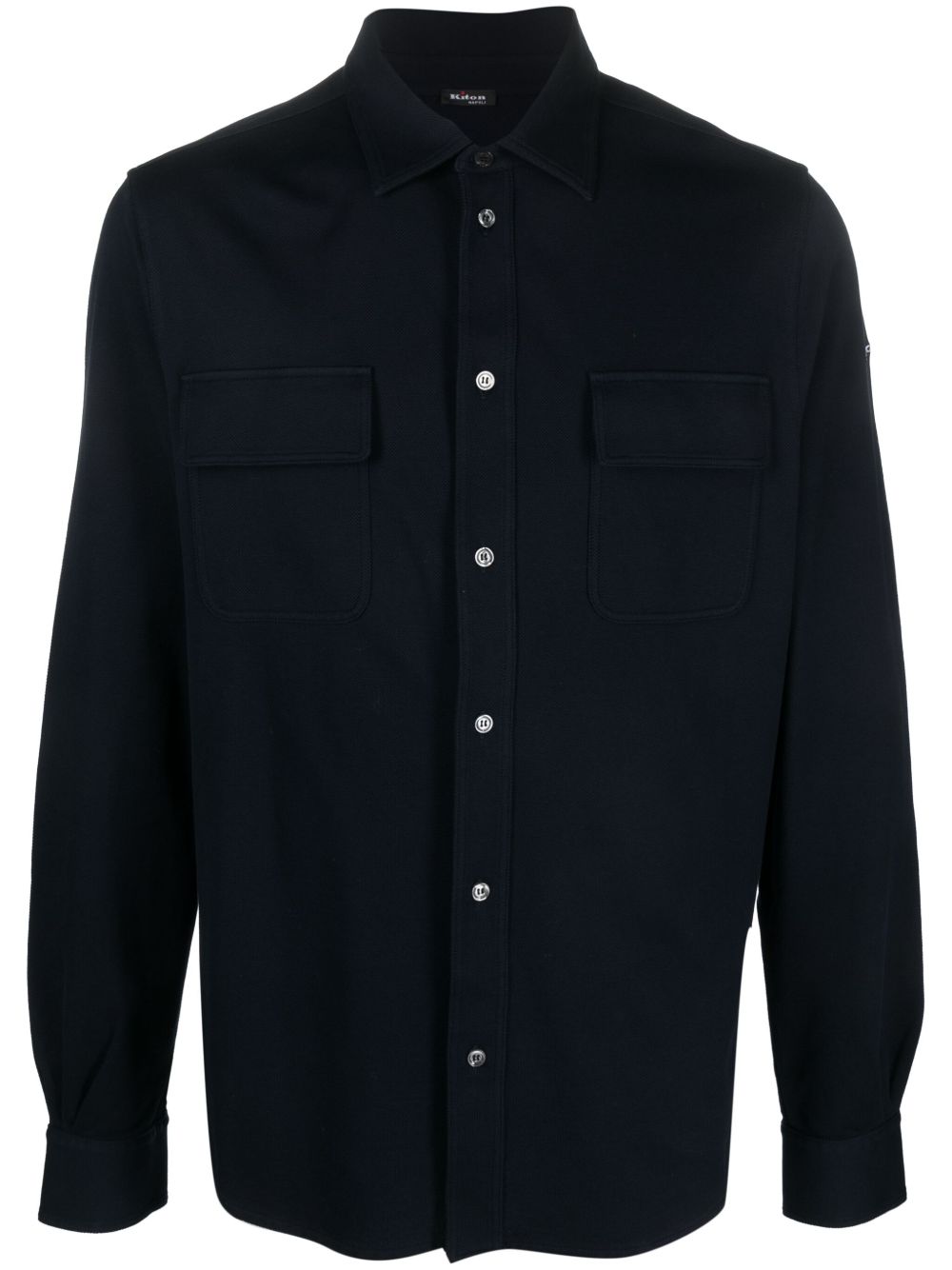 Kiton logo刺绣弹性棉衬衫 - 蓝色