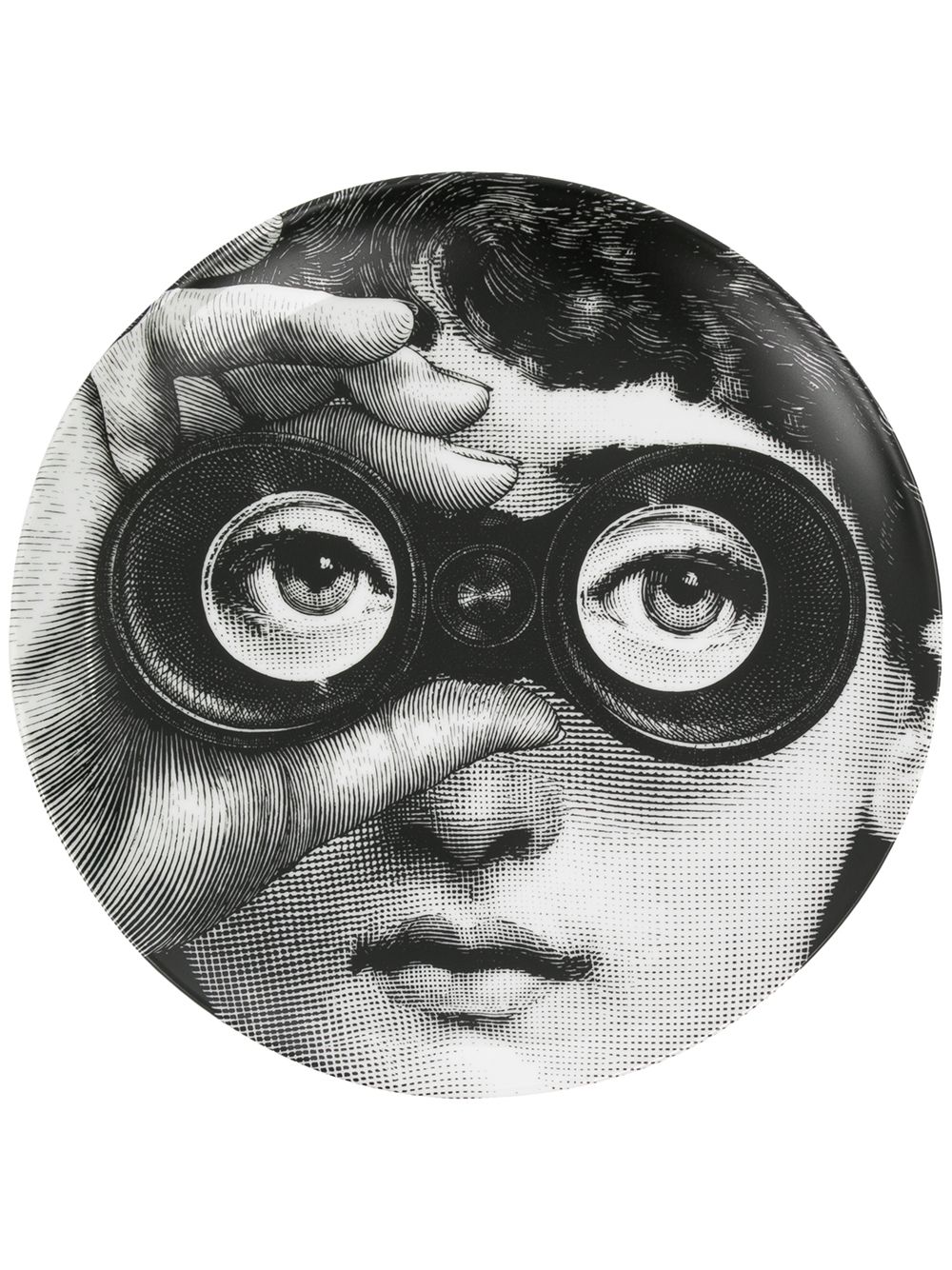 Fornasetti 脸孔印花陶瓷盘 - 黑色