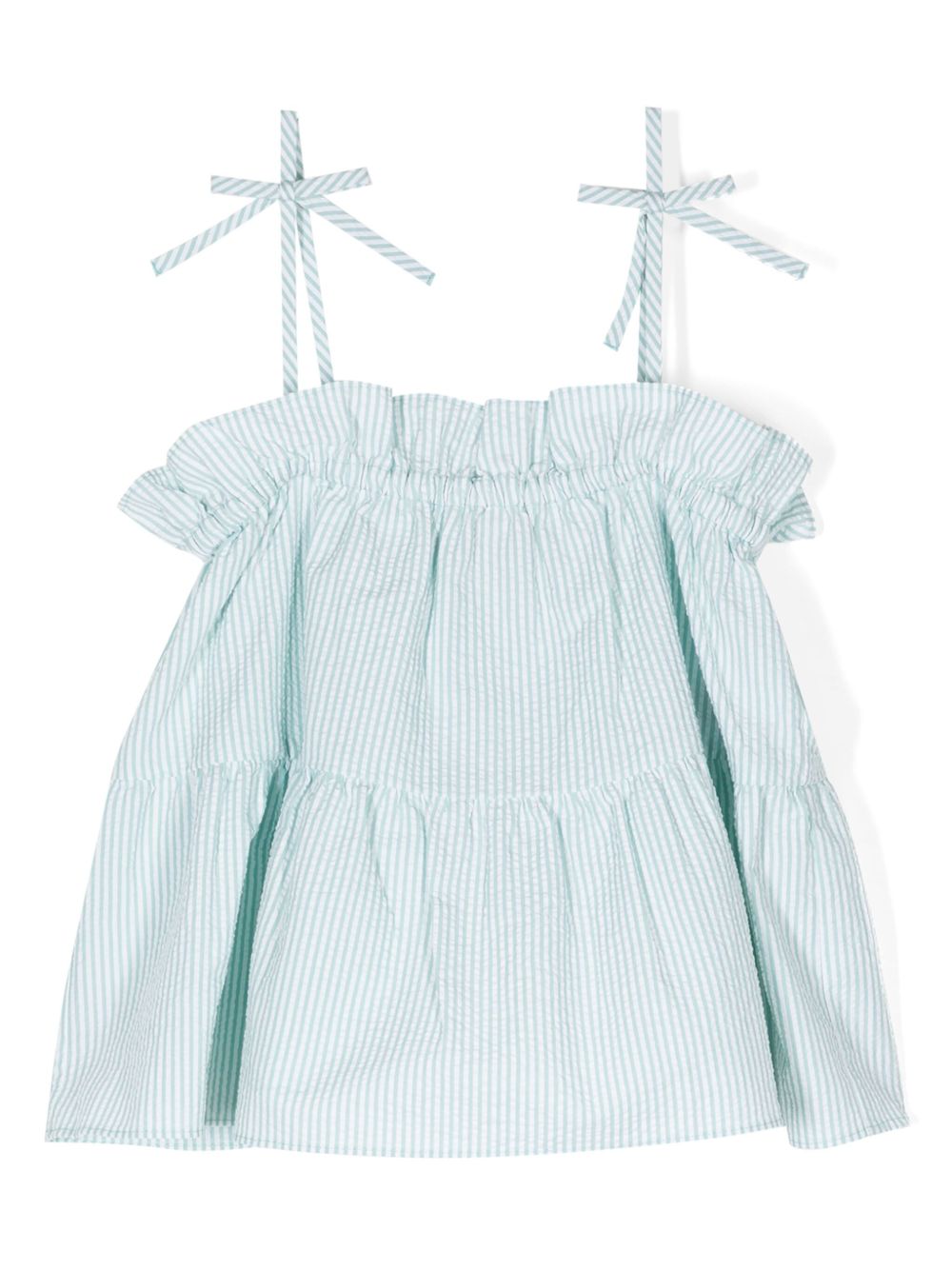 Emporio Armani Kids 荷叶边饰条纹罩衫 - 蓝色