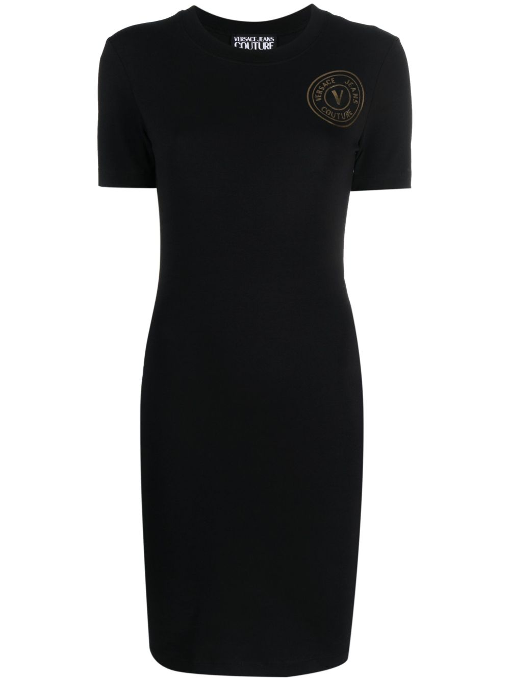 Versace Jeans Couture logo印花弹性棉连衣裙 - 黑色