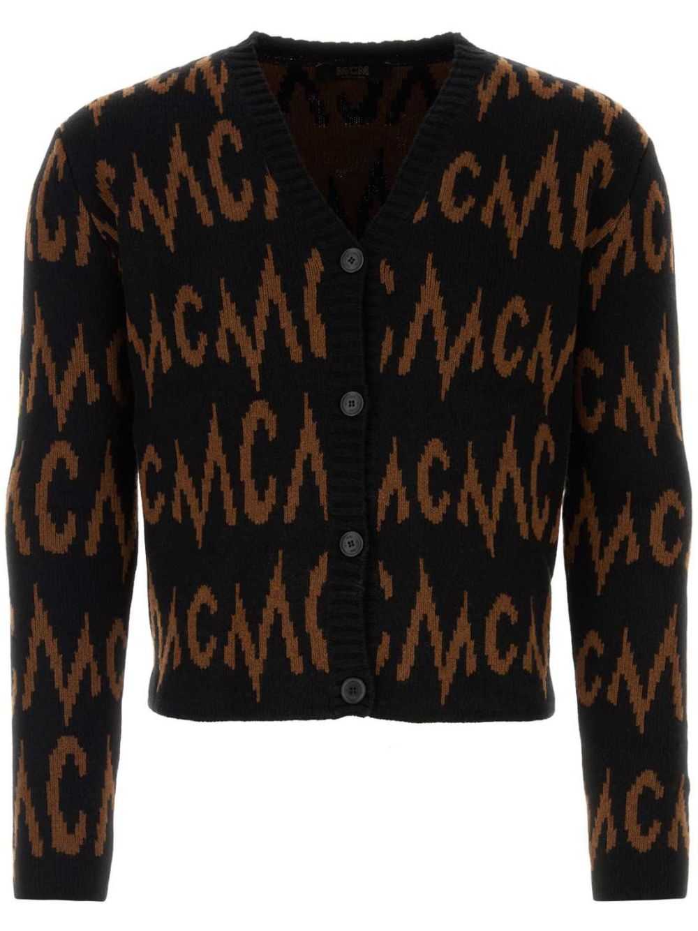 MCM logo嵌花针织开衫 - 黑色