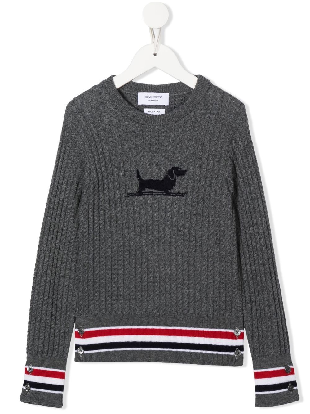 Thom Browne Kids 粗绞花针织圆领卫衣 - 灰色