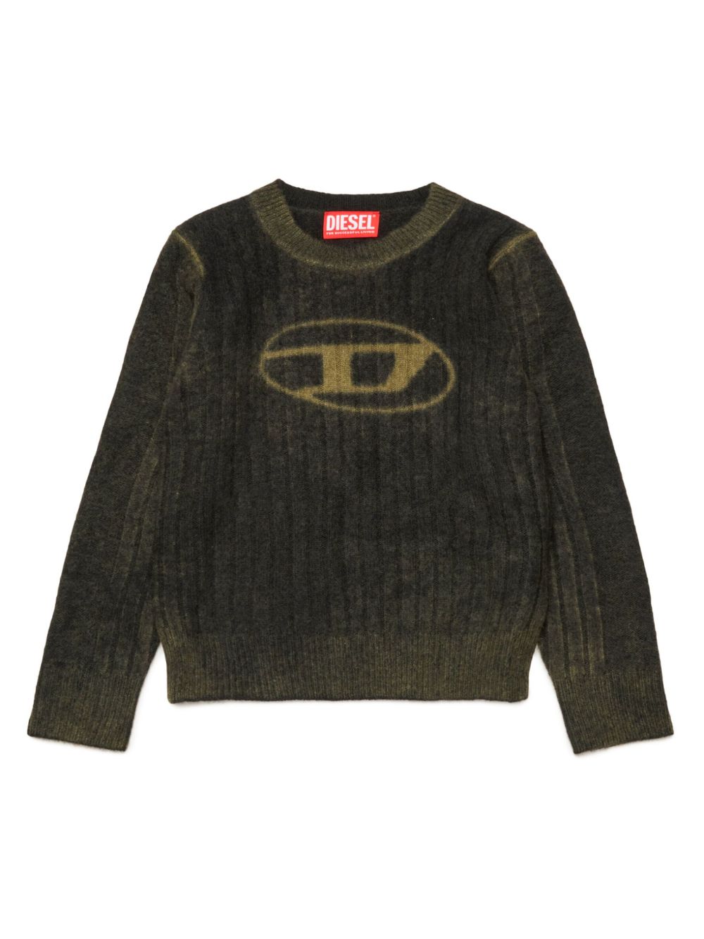 Diesel Kids logo嵌花针织羊毛混纺毛衣 - 绿色