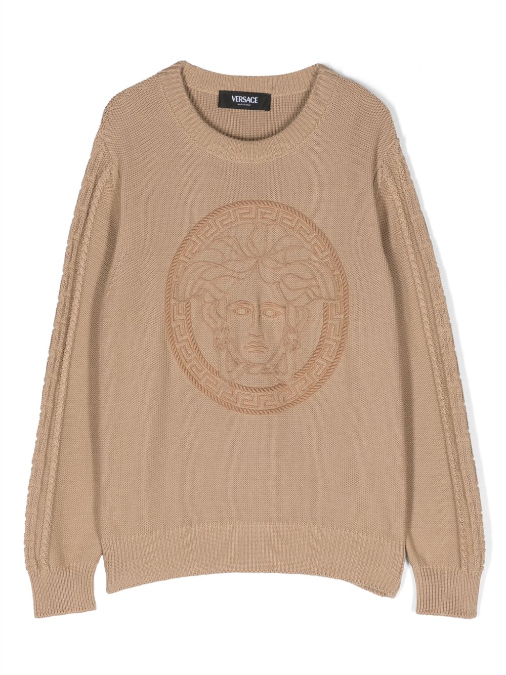 Versace Kids Medusa 刺绣毛衣 - 褐色