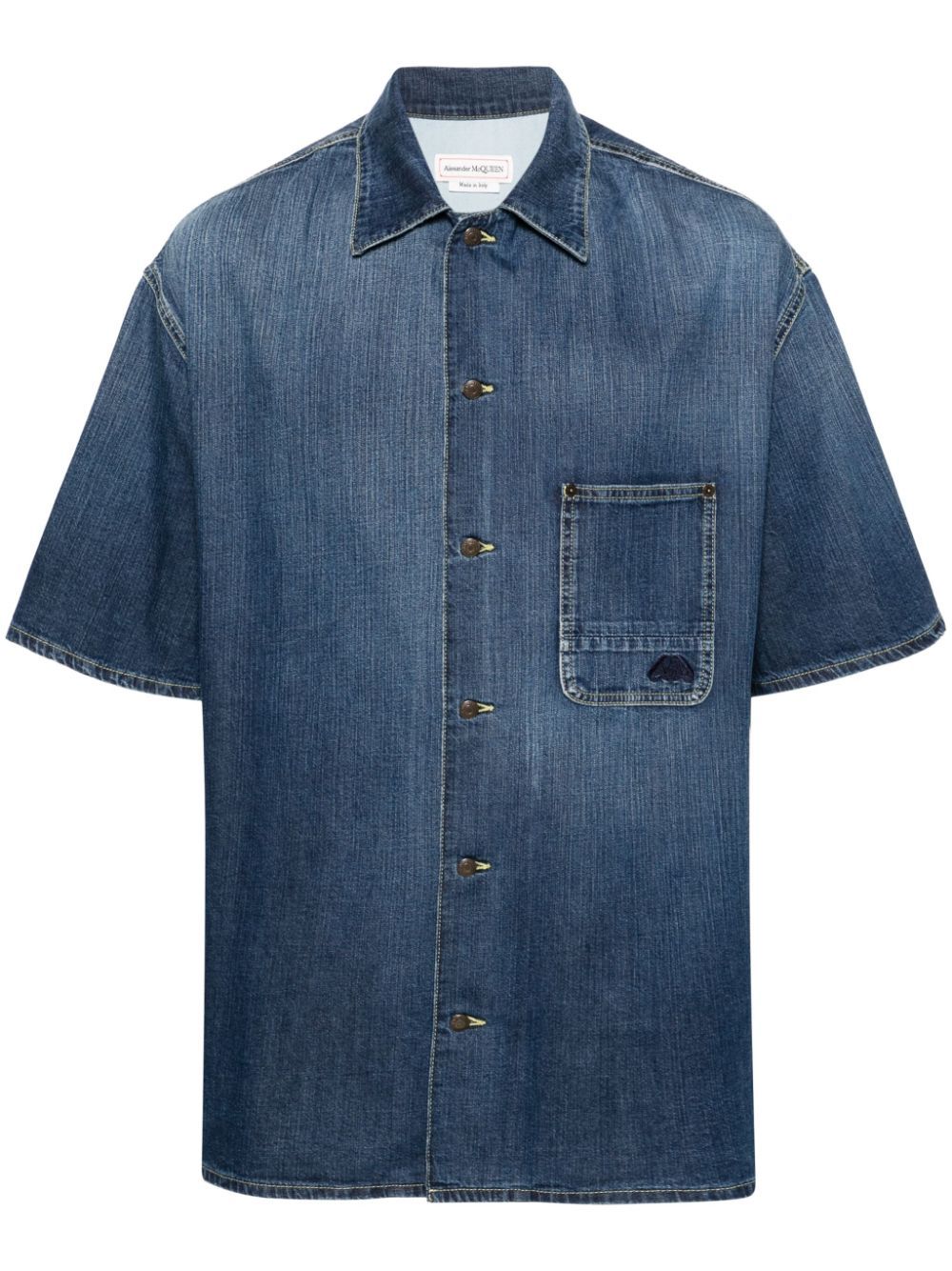 Alexander McQueen 短袖牛仔衬衫 - 蓝色