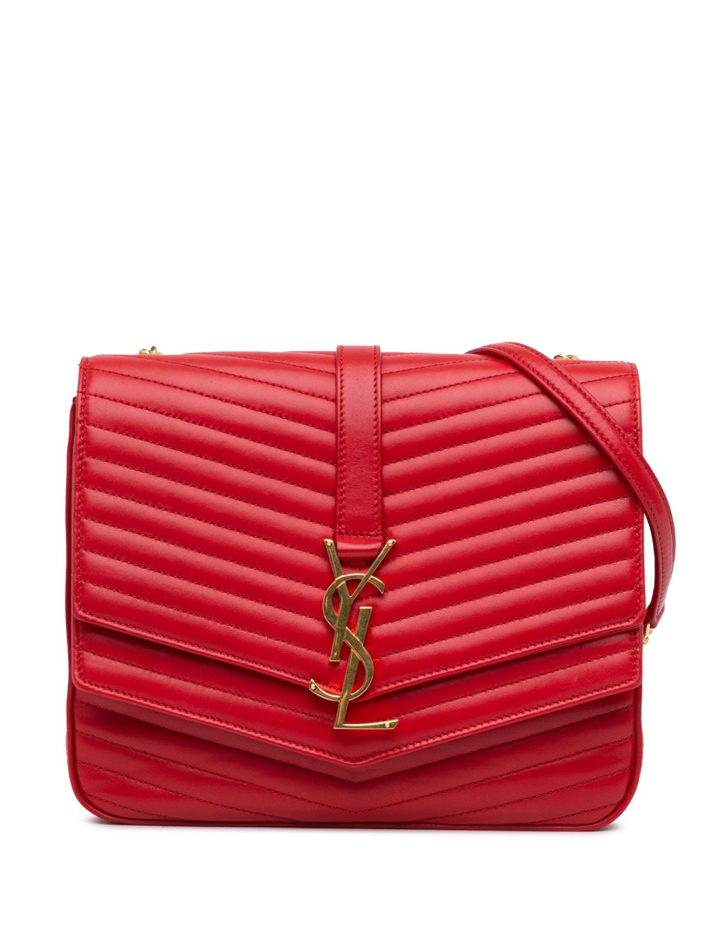 Saint Laurent Pre-Owned Monogram Sulpice 中号小羊皮人字纹图案斜挎包（2018年典藏款） - 红色