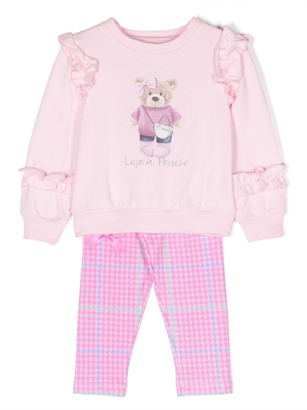 Lapin House Teddy Bear 印花卫衣与打底裤 - 粉色