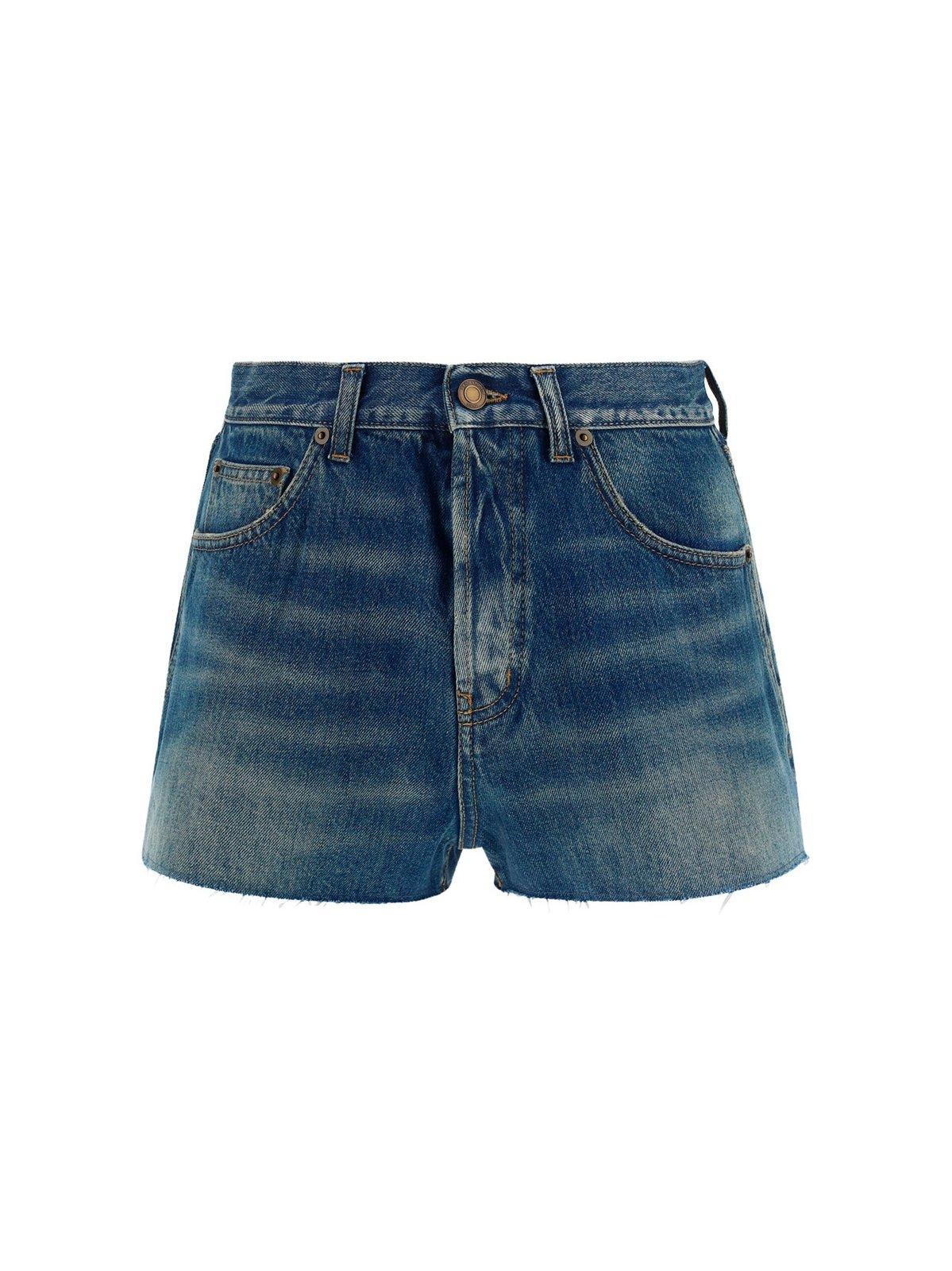 Saint Laurent High Rise Denim Shorts