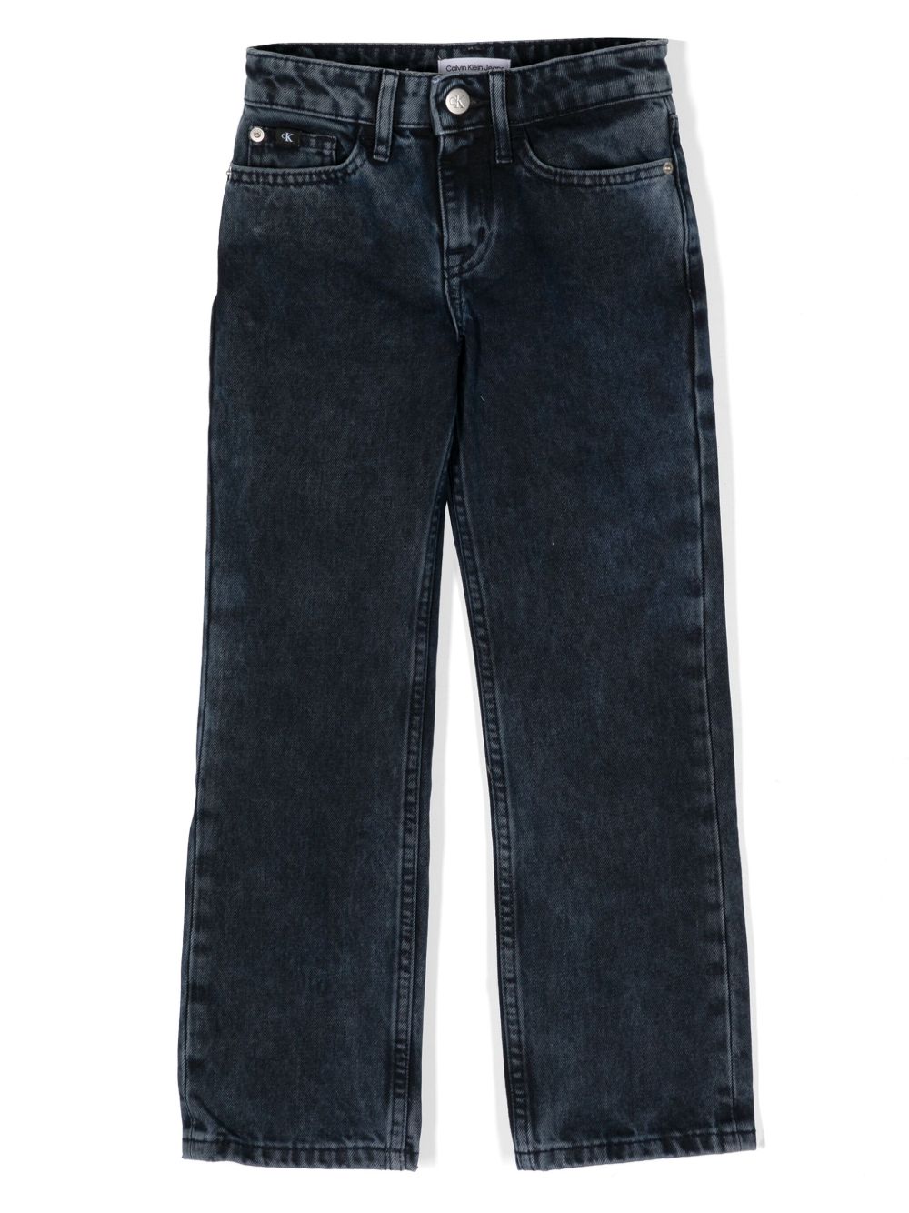 Calvin Klein Kids logo吊牌高腰牛仔裤 - 蓝色