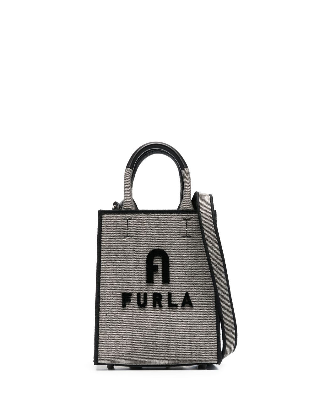 Furla logo图案帆布手提包 - 灰色