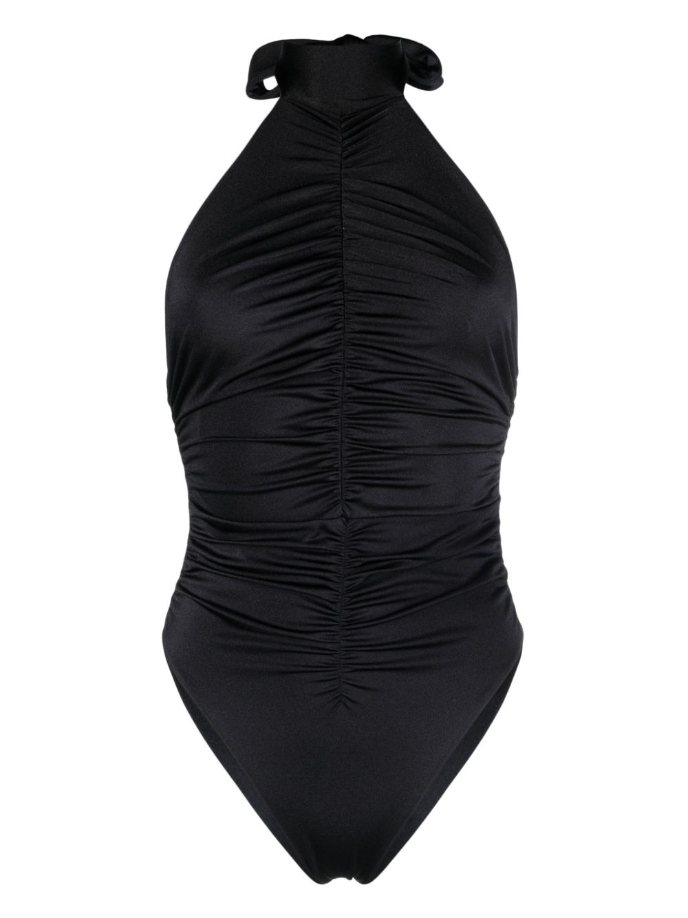 Noire Swimwear 挂脖褶饰连体泳衣 - 黑色