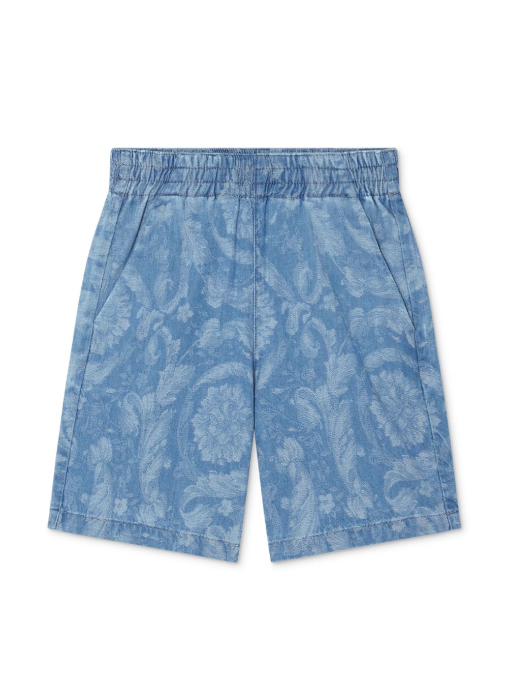 Versace Kids 巴洛克印花牛仔短裤 - 蓝色
