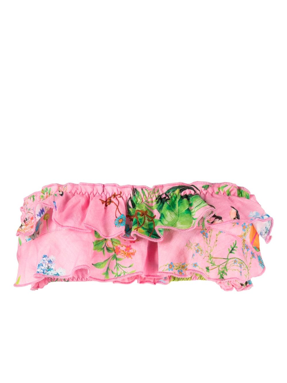 Cynthia Rowley 图案印花荷叶边比基尼上装 - 粉色