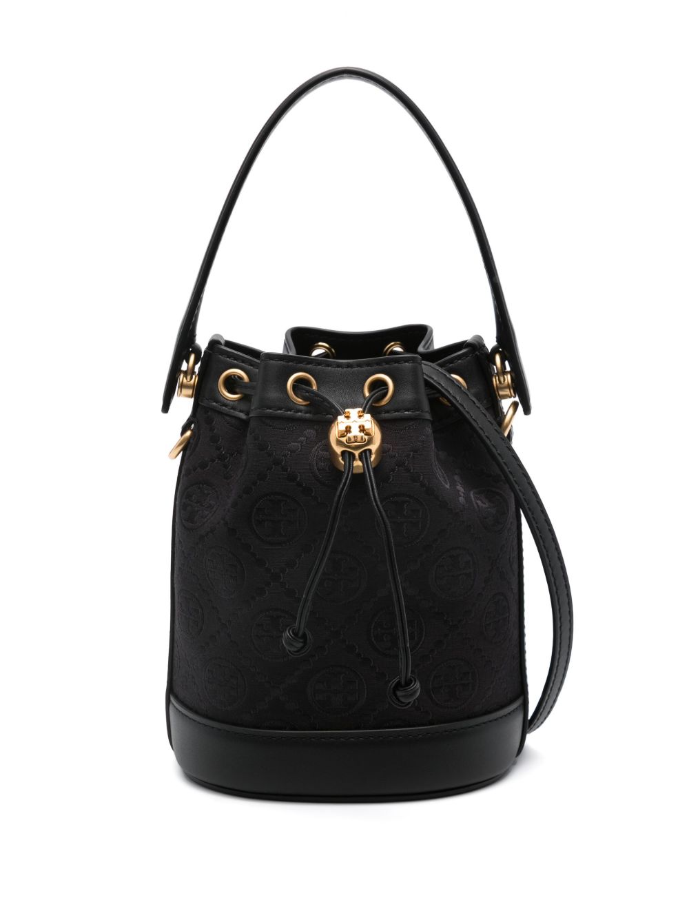 Tory Burch T Monogram 提花迷你水桶包 - 黑色