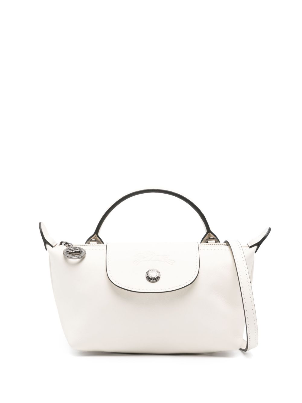 Longchamp 凹面压花logo皮质迷你包 - 白色
